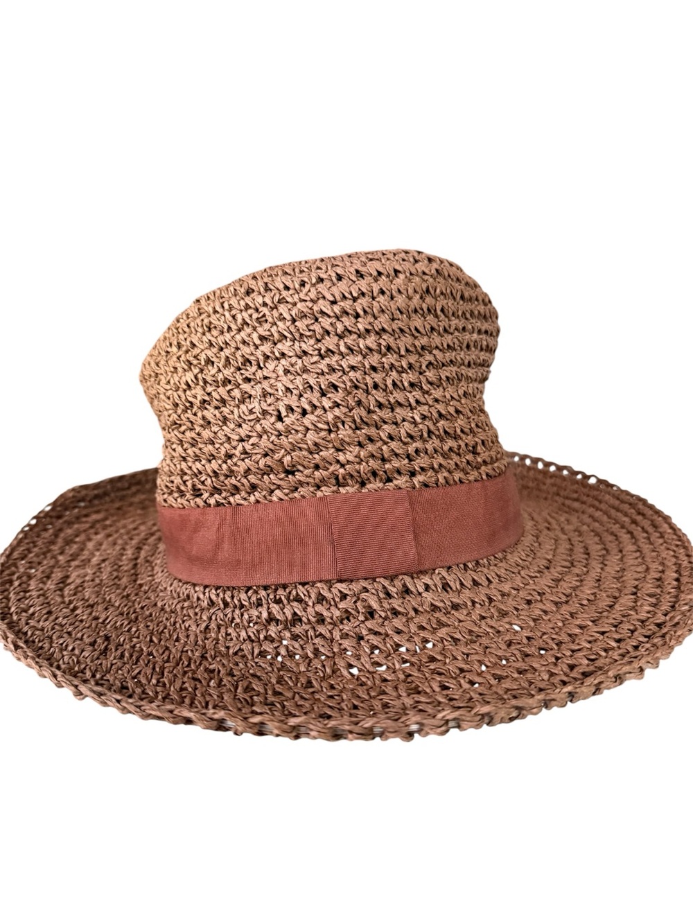 Zara Woven Straw Sun Hat with Rust Ribbon